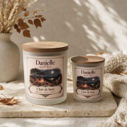 Bougies parfumées artisanales Clair de lune (jasmin, musc, ambre) en deux tailles avec couvercle en bois – Danielle sent bon