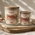 Bougies parfumées artisanales Le Dessert de Mamie (pomme, cannelle, beurre) en deux tailles avec couvercle en bois – Danielle sent bon