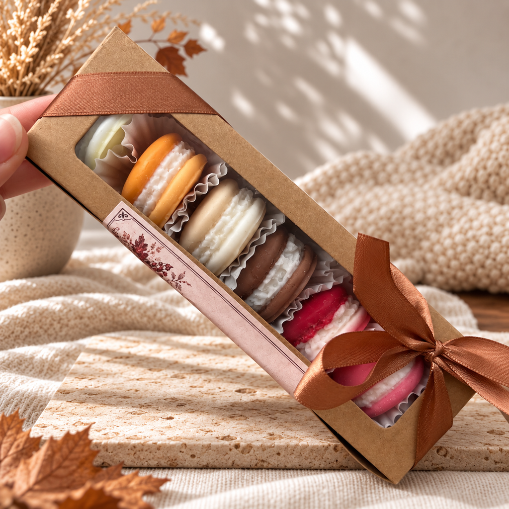 Coffret cadeau de fondants parfumés en forme de macarons, La boîte à souvenirs Automne – Danielle sent bon