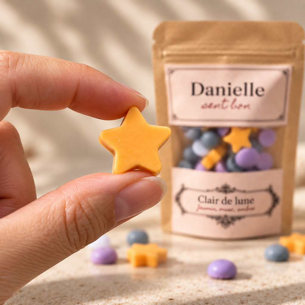 Fondant parfumé Clair de lune (jasmin, musc, ambre) en forme d'étoile pour brûle-parfum – Danielle sent bon
