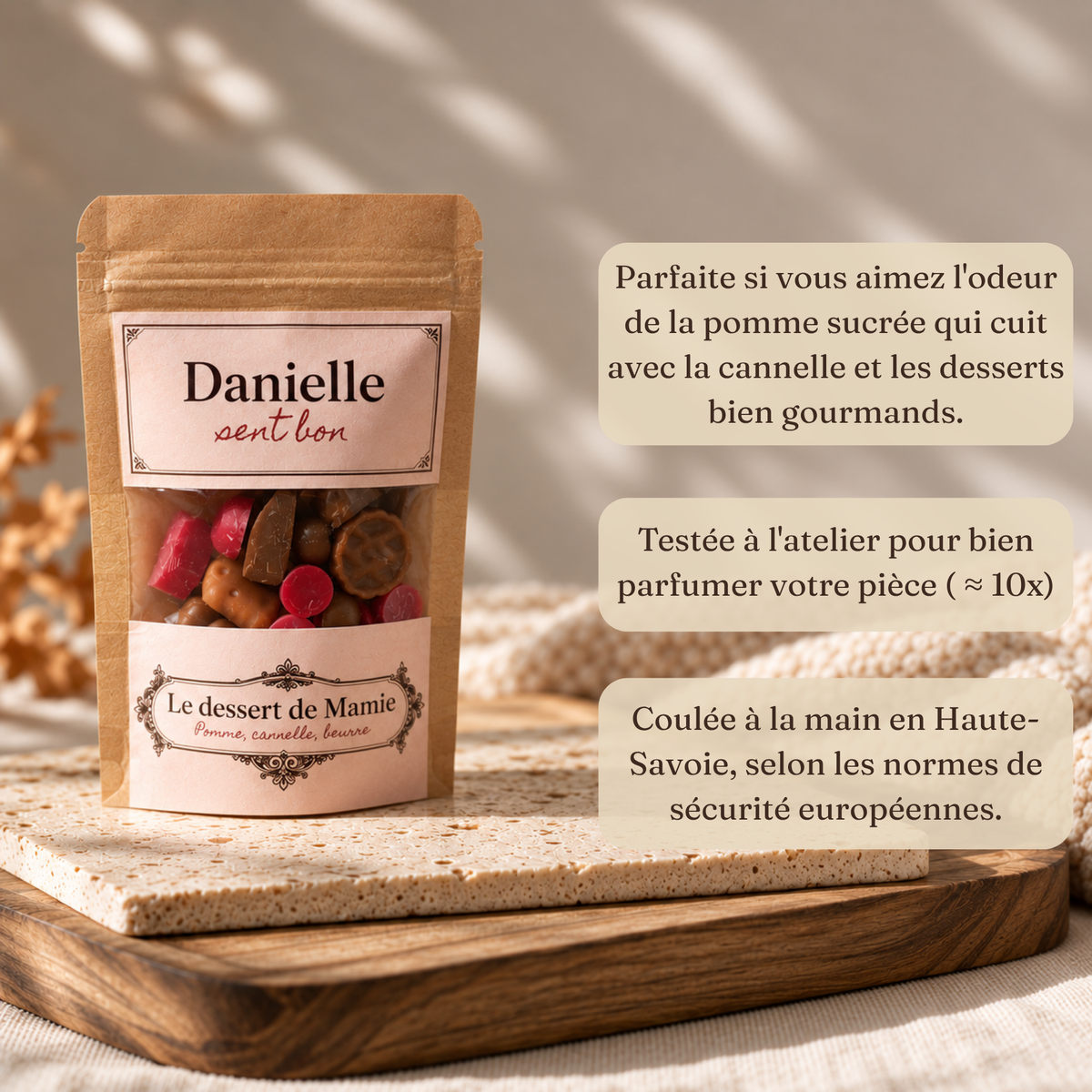 Fondants parfumés Le Dessert de Mamie (pomme, cannelle, beurre), fabriqués à la main en Haute-Savoie – Danielle sent bon