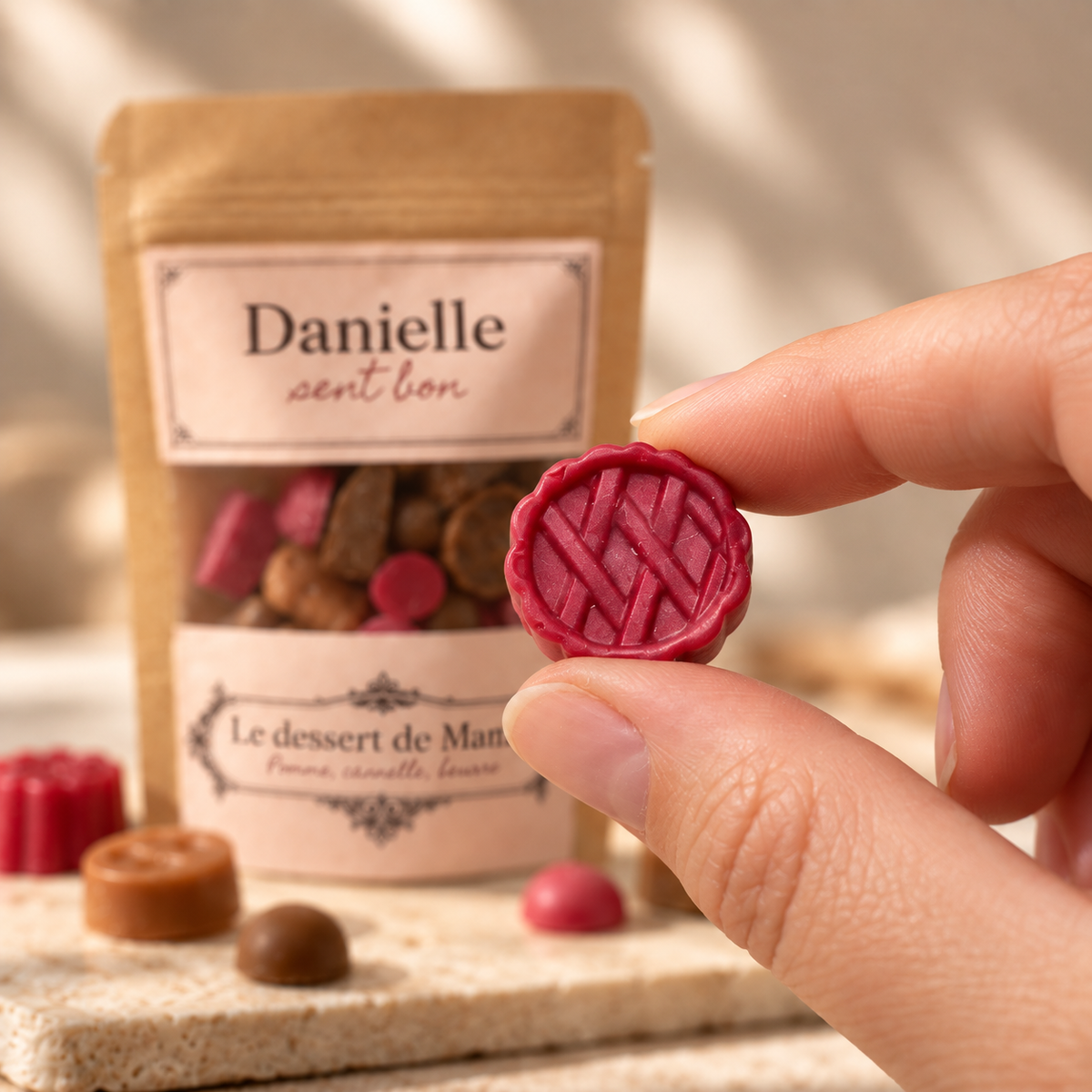 Fondant parfumé Le Dessert de Mamie (pomme, cannelle, beurre) en forme de tartelette pour brûle-parfum – Danielle sent bon