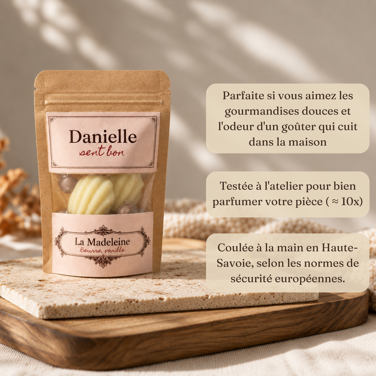 Fondants parfumés La Madeleine (beurre, vanille), fabriqués à la main en Haute-Savoie – Danielle sent bon