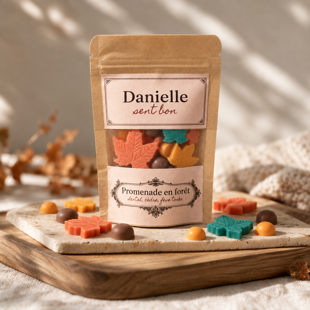 Sachet de fondants parfumés artisanaux Promenade en forêt (santal, cèdre, fève tonka) – Danielle sent bon