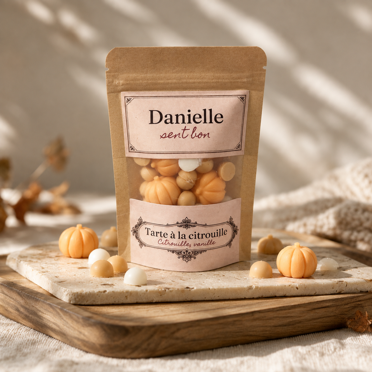Sachet de fondants parfumés artisanaux Tarte à la citrouille (citrouille, vanille) – Danielle sent bon