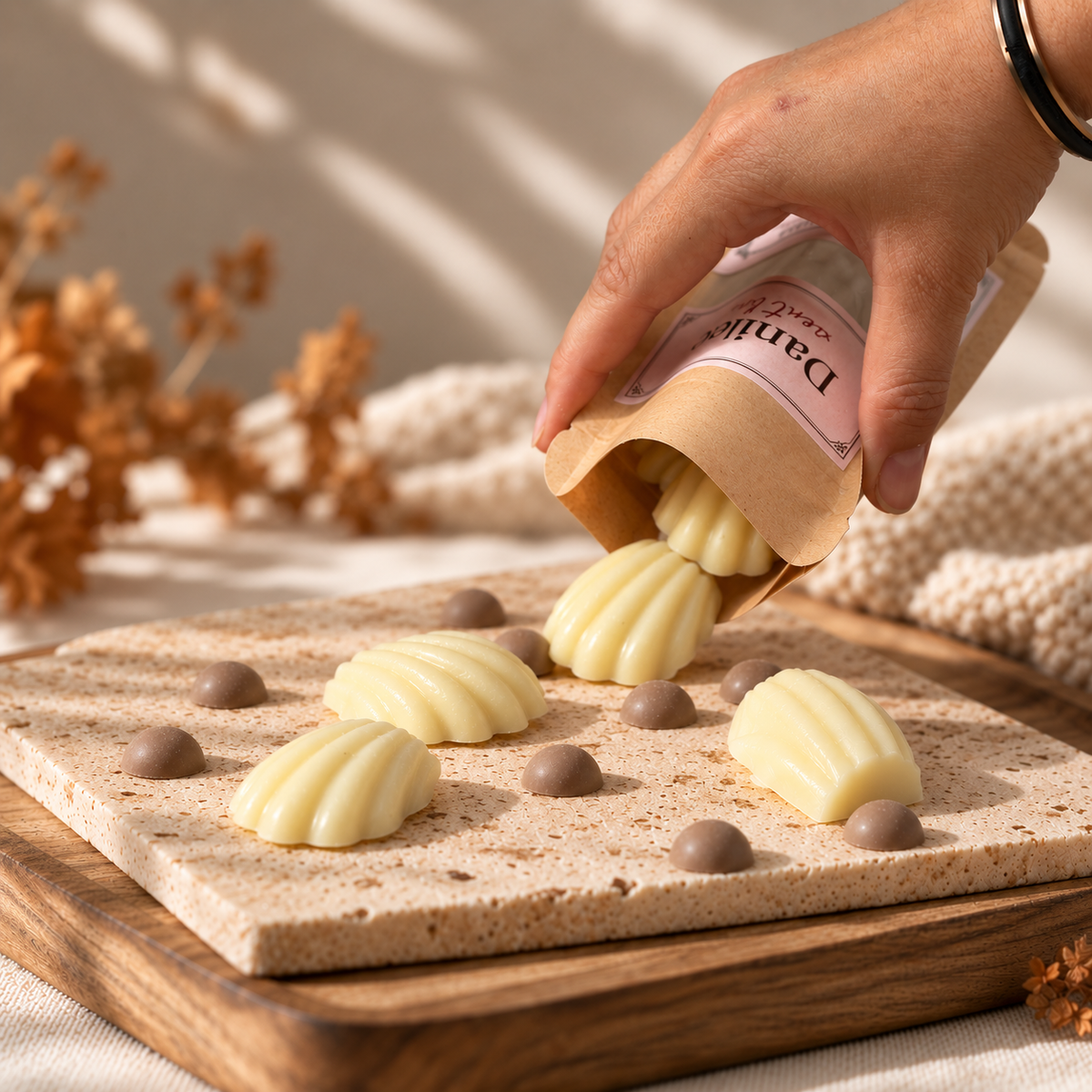 Fondants parfumés La Madeleine (beurre, vanille) en forme de madeleines, cire parfumée artisanale – Danielle sent bon
